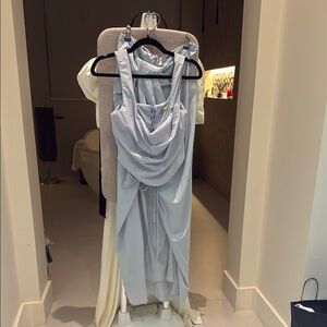 Elegant Light Blue Draped Dress